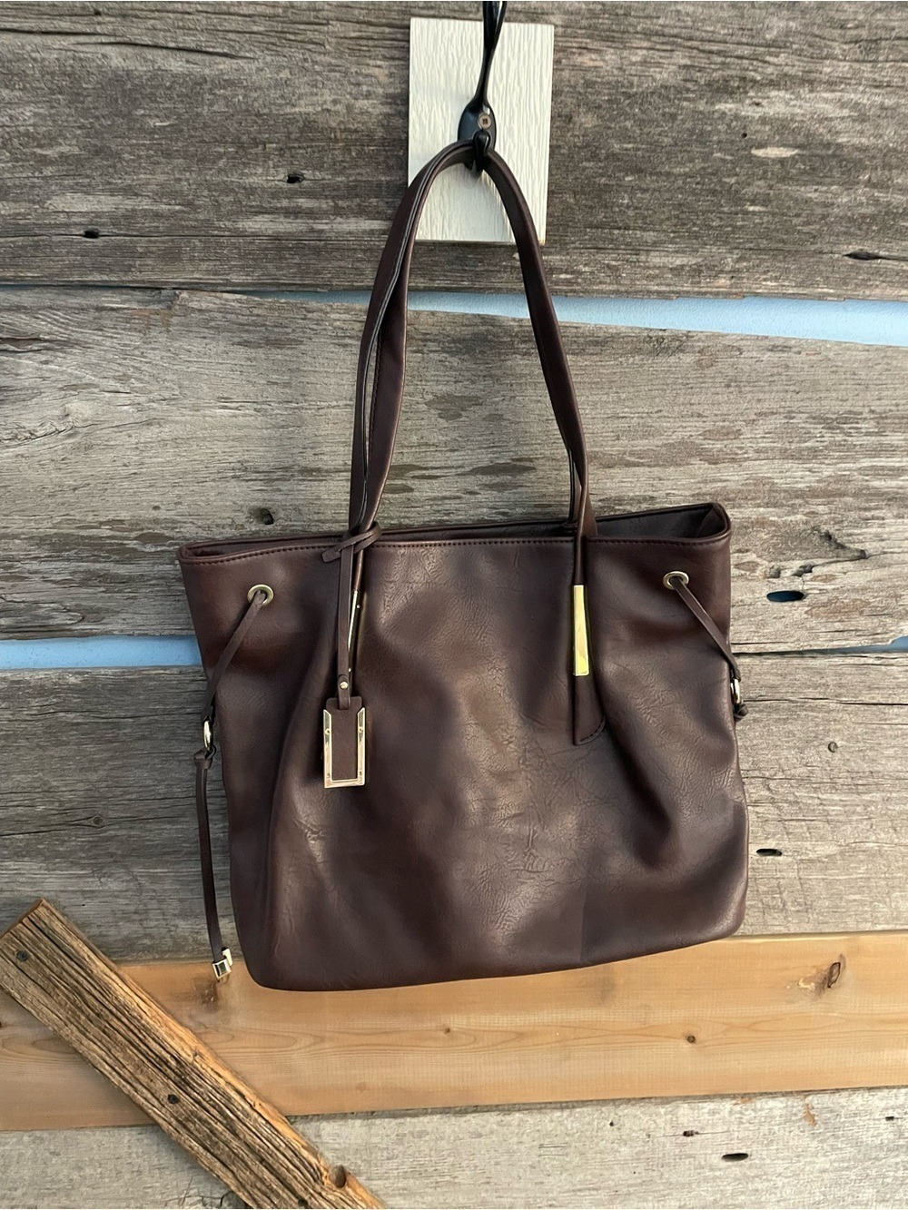 Nicole Miller Dark Brown Tote with Gold Hardware